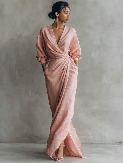 Robe Longue Drapée à Col V LELIA