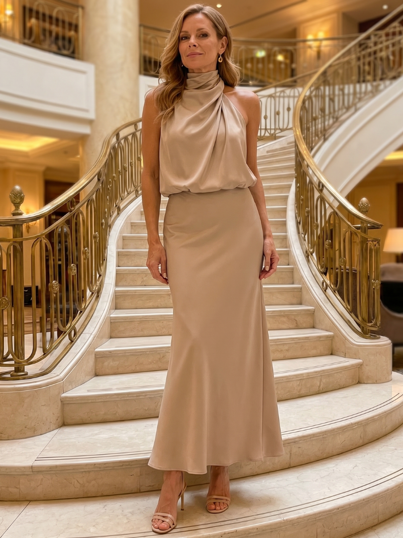Robe Midi Sans Manches à Col Drapé NOPAL