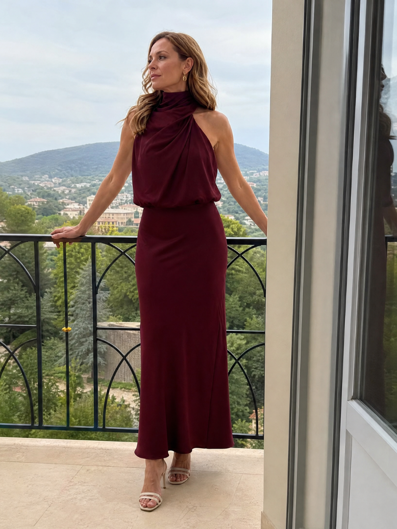 Robe Midi Sans Manches à Col Drapé NOPAL