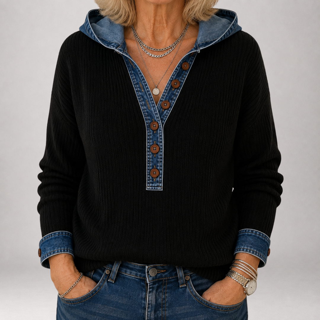 Winnow™ | Pull henley à capuche et finitions denim