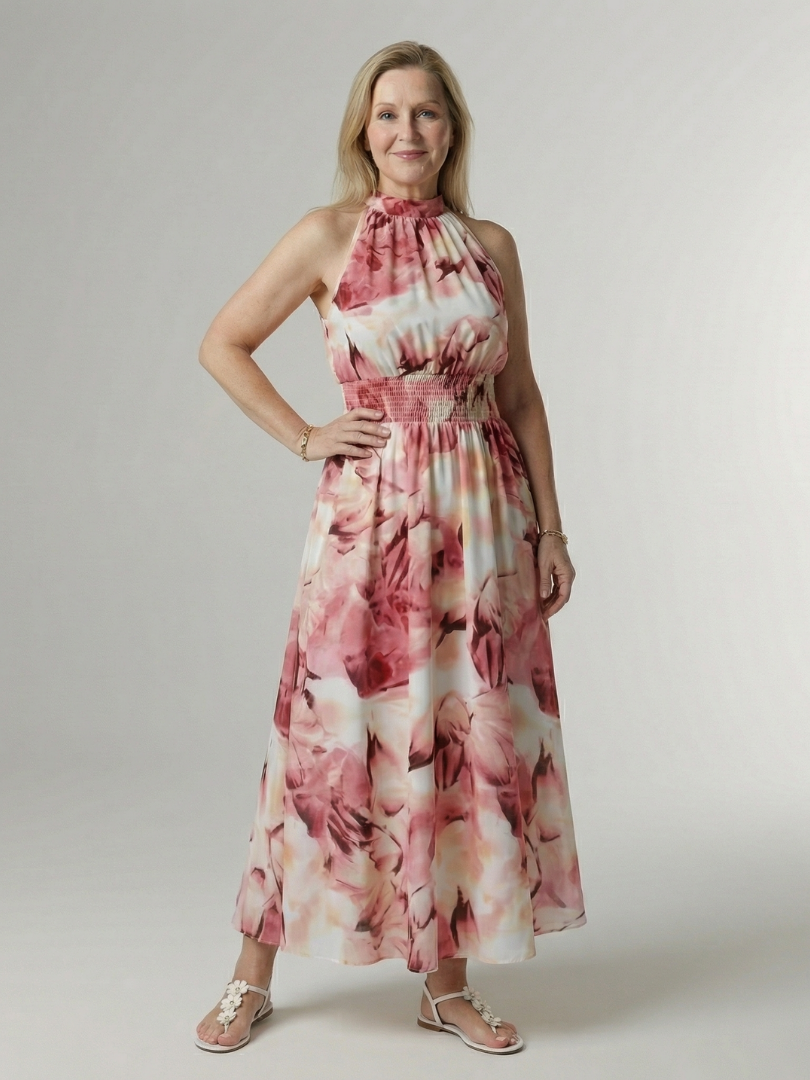 Robe Midi Froncée à Col Halter SYLIN
