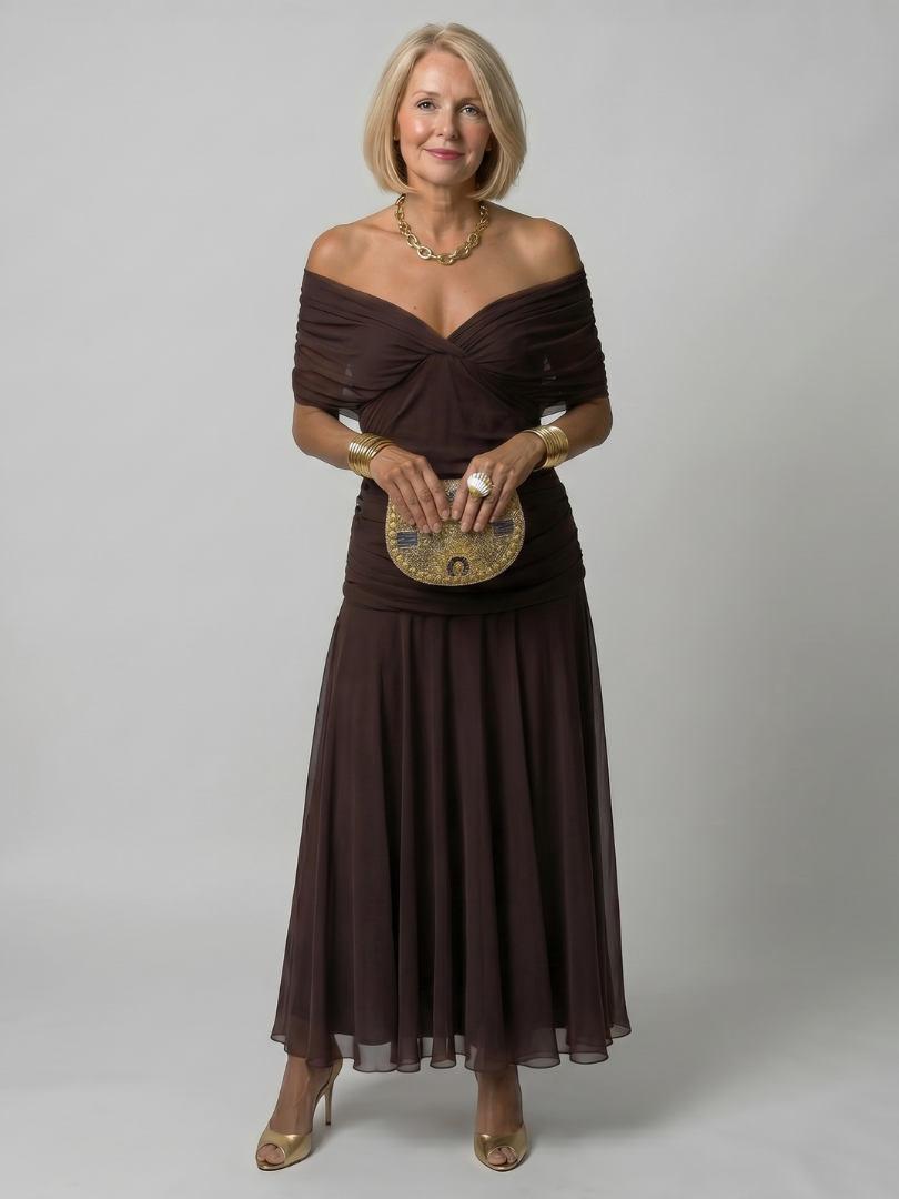 Robe Midi Fluide à Épaules Dénudées CALEN