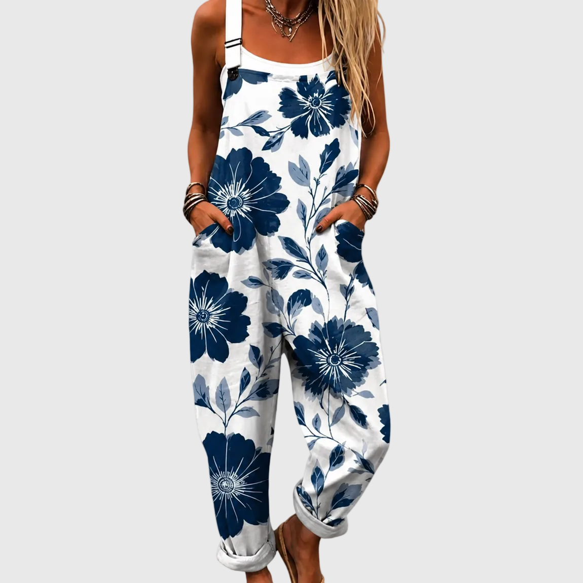Salopette fleurs indigo