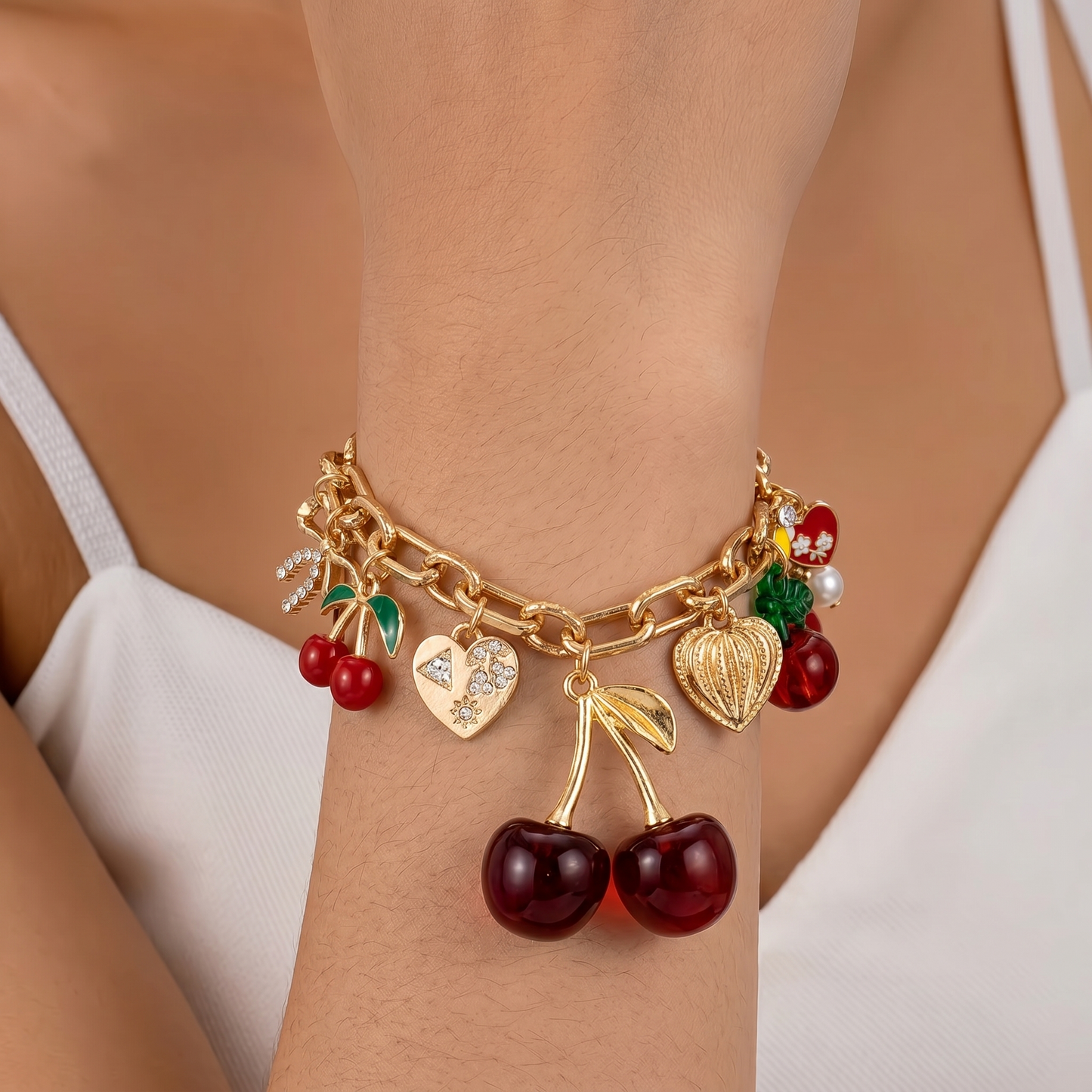 Bracelet à breloques rouge cerise