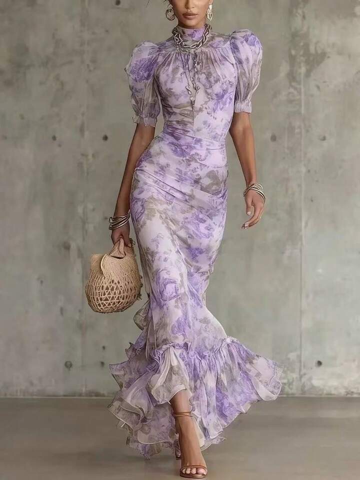 Robe Longue Vintage Florale à Volant MARLYS