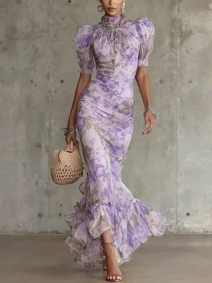Robe Longue Vintage Florale à Volant MARLYS