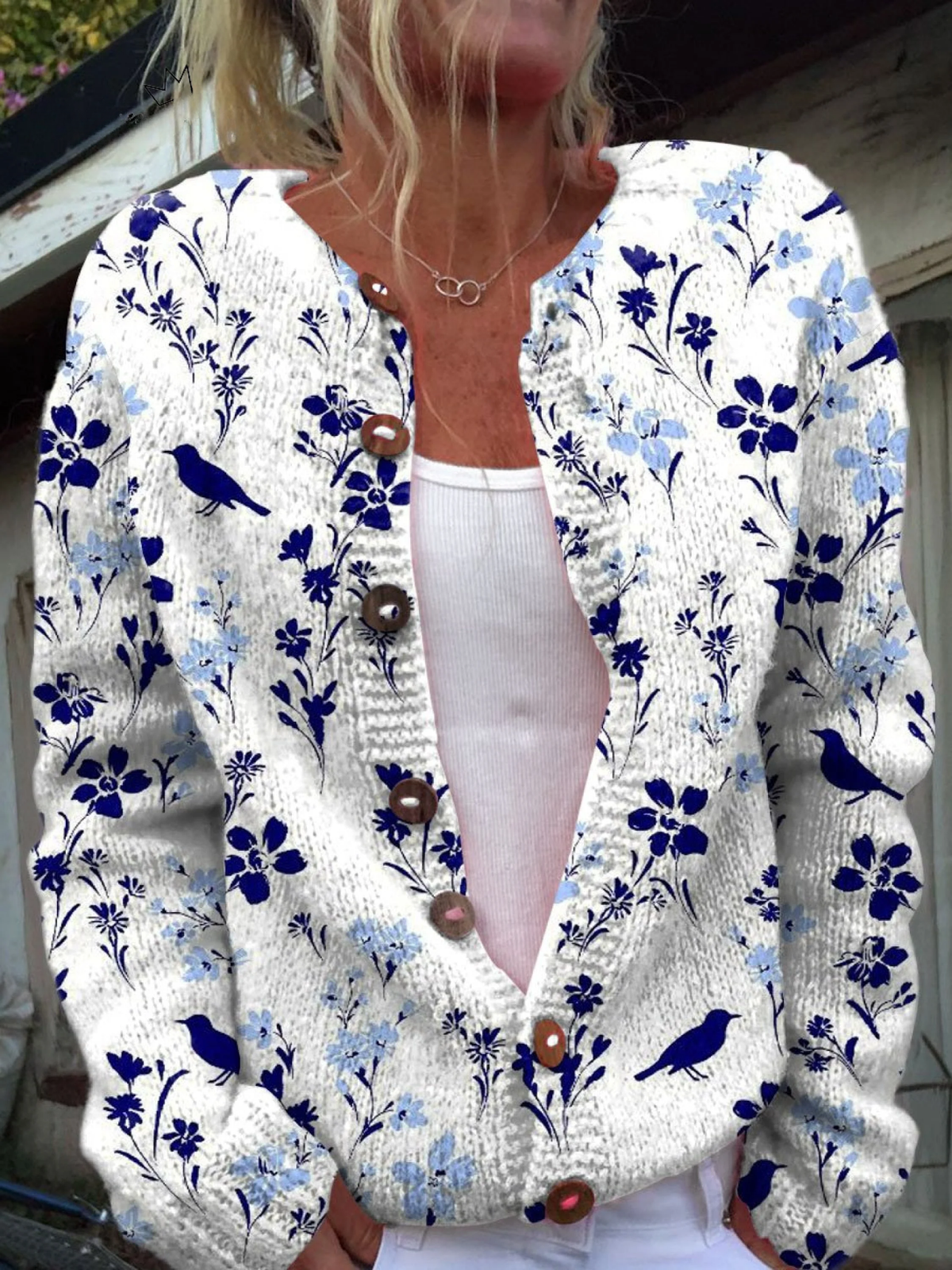 Vynora™ | Cardigan boutonné vintage à fleurs et oiseaux