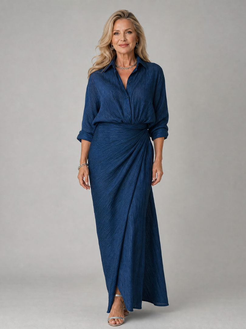 Robe Longue Cache-Cœur à Manches Longues MIRQUE