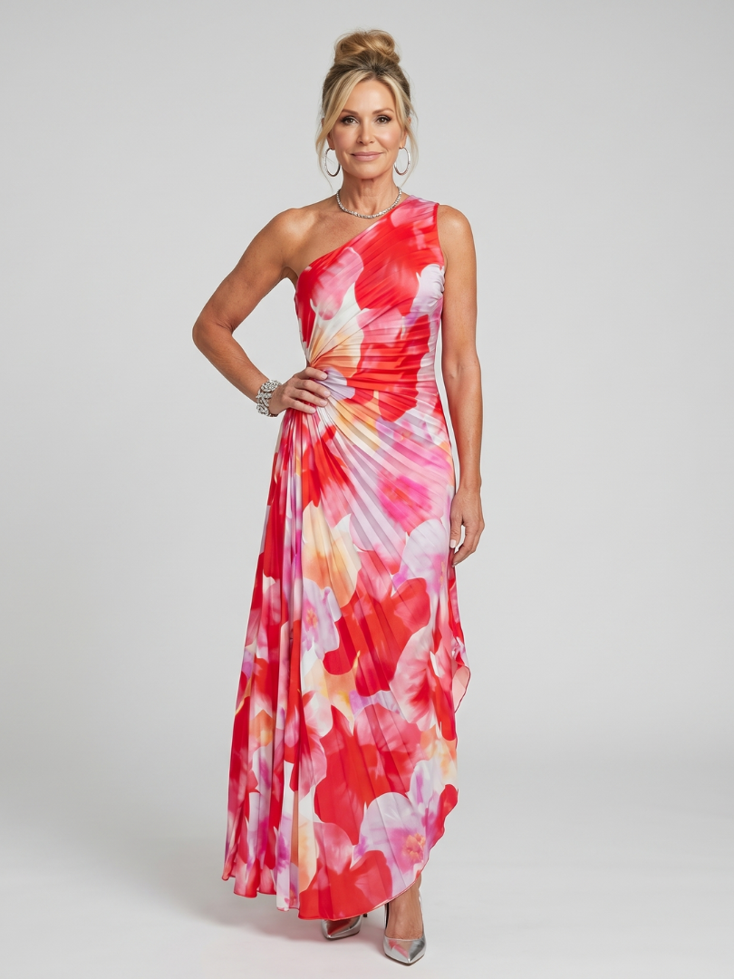 Robe Midi à Une Épaule et Buste Plissé TAYA