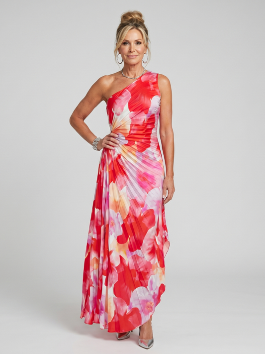 Robe Midi à Une Épaule et Buste Plissé TAYA