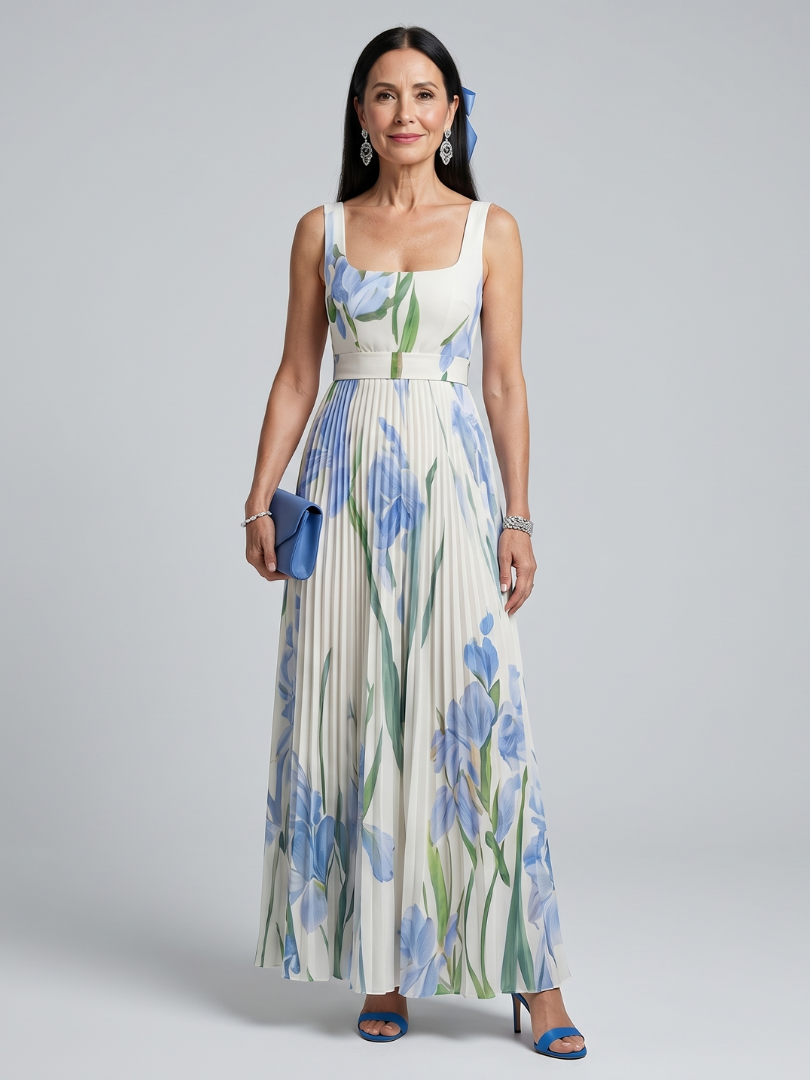 Robe Midi Sans Manches à Encolure Carrée et Imprimé Floral OPHELIA