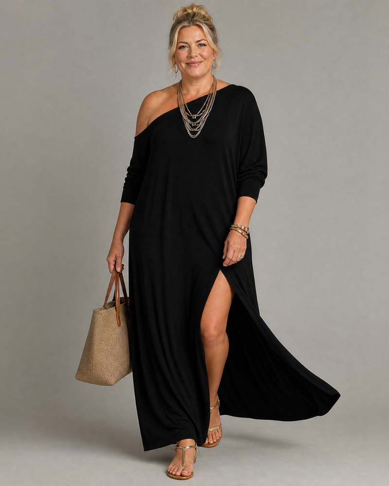 Asterelle | Robe midi fluide à une épaule et fente latérale
