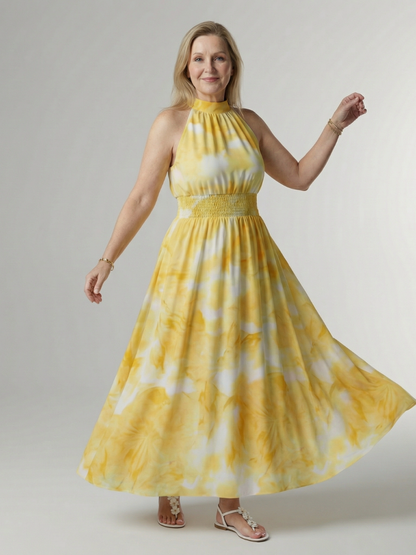 Robe Midi Froncée à Col Halter SYLIN