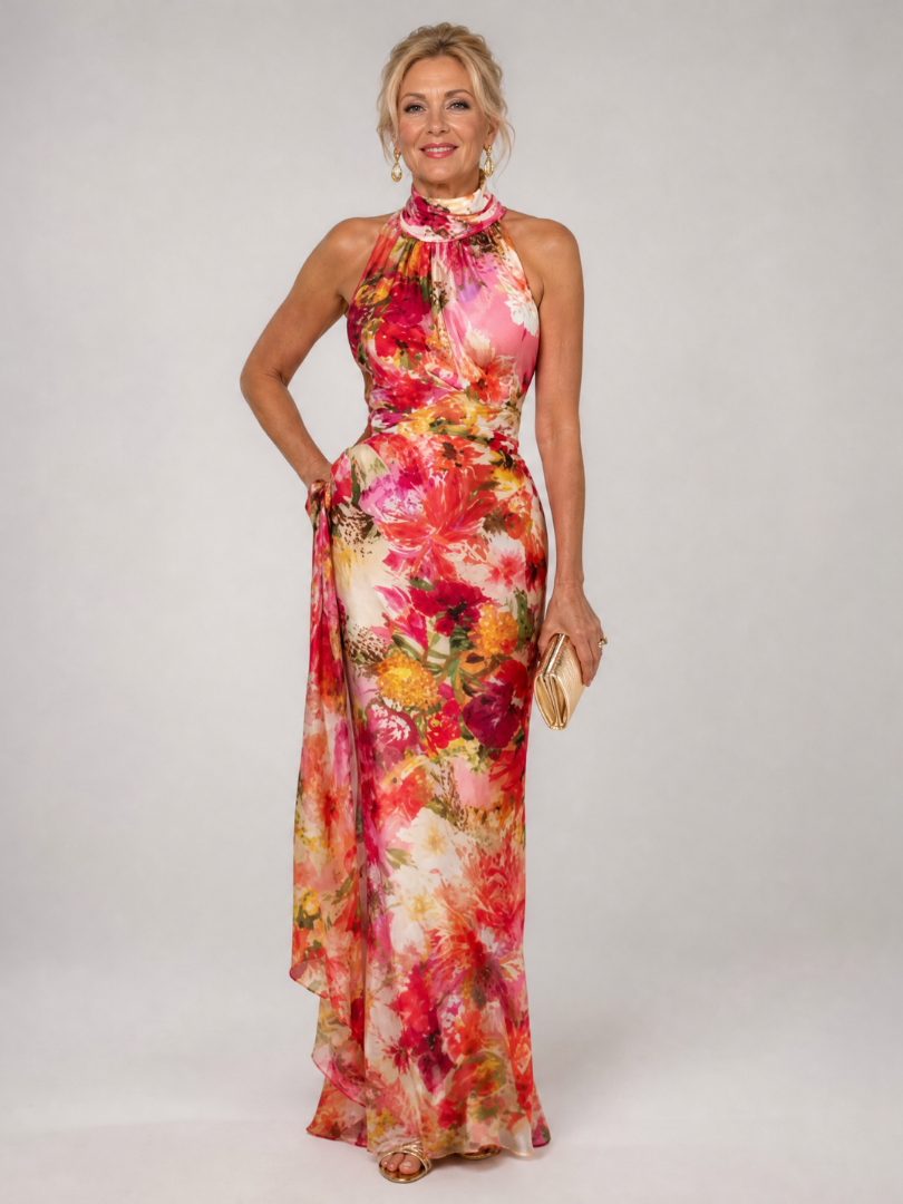 Robe Longue Florale à Col Halter ELISABETTA