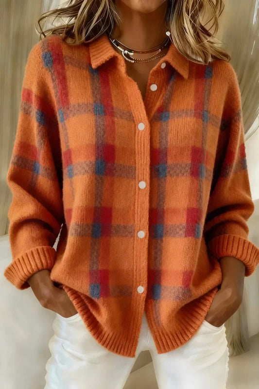 Cardigan en Maille Boutonné à Carreaux MEGAN