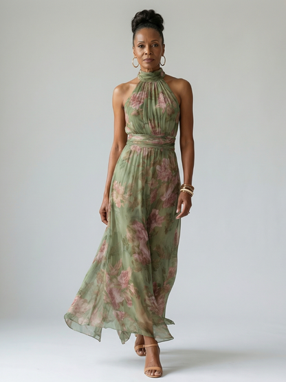 Robe Midi Froncée à Col Halter MIRELLE