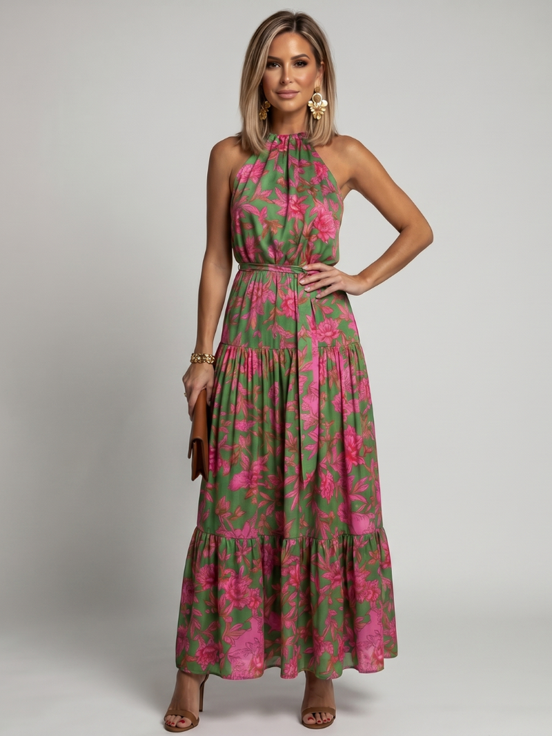 Robe Midi Drapée à Col Halter ROWEN