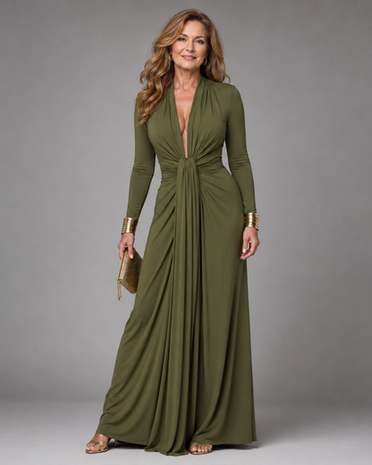 Vimmer | Robe longue drapée à décolleté en V profond et manches longues