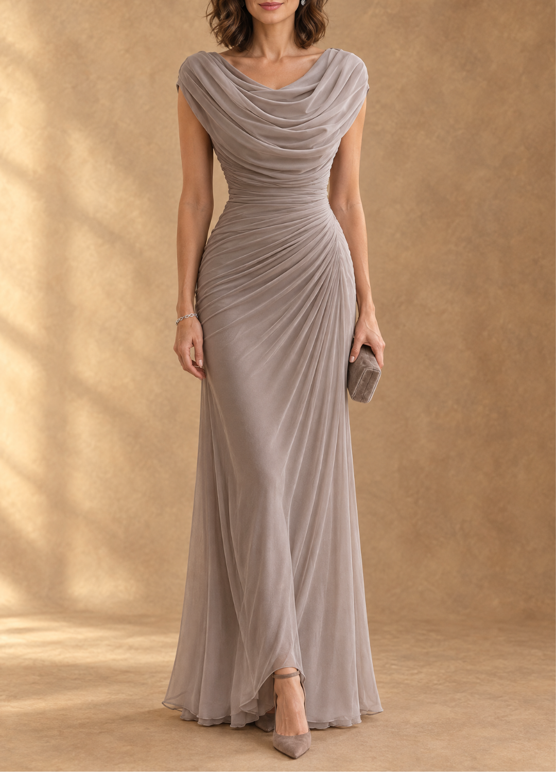 Cynthia | Robe longue drapée col bénitier