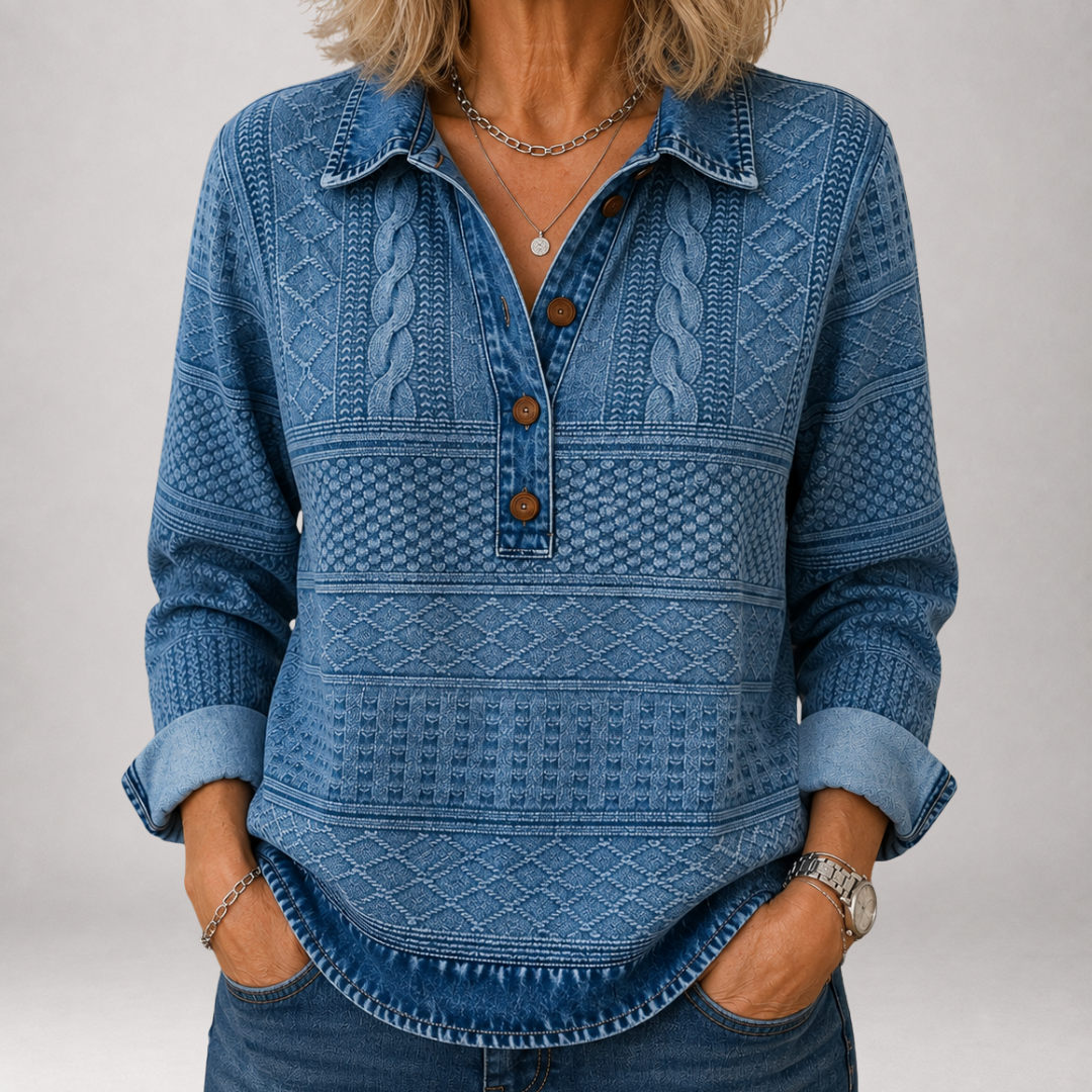 Jorunn™ | Pull polo jacquard effet denim délavé