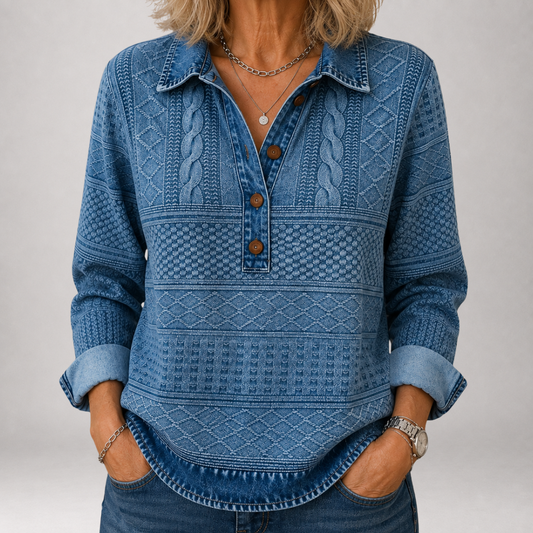 Jorunn™ | Pull polo jacquard effet denim délavé