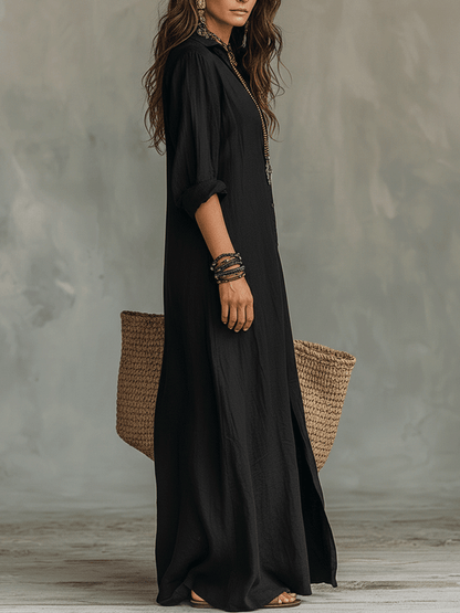 Robe chemise longue bohème à boutonnage devant