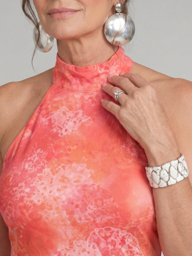 Robe Longue à Col Halter et Imprimé CORALINE