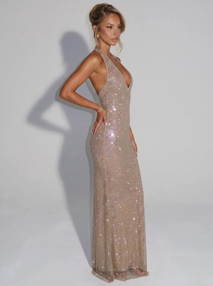 Robe Midi à Sequins et Empiècements Transparents SIREA