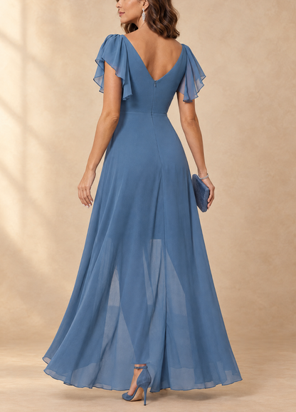Denise | Robe longue en mousseline à manches volantées