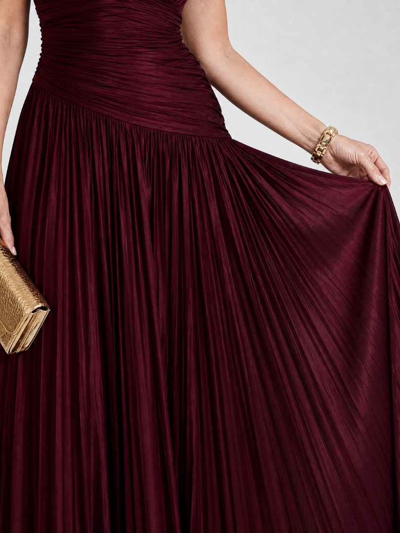 Robe Midi Plissée Sans Manches à Col V LEMAR
