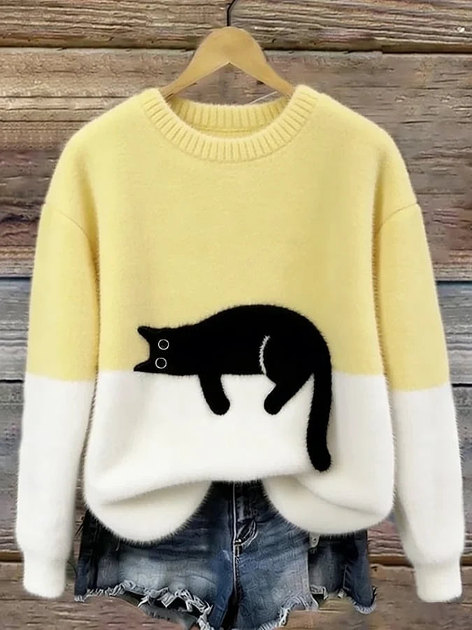 Pull motif chat vert