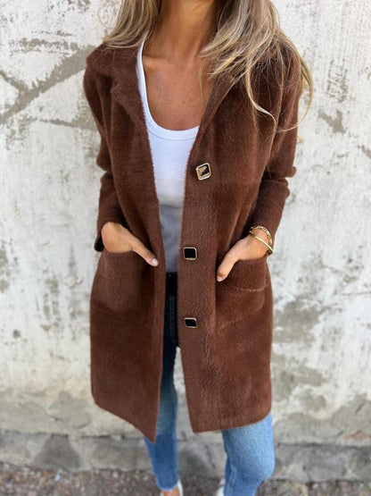 Manteau boutonné à poches et manches longues