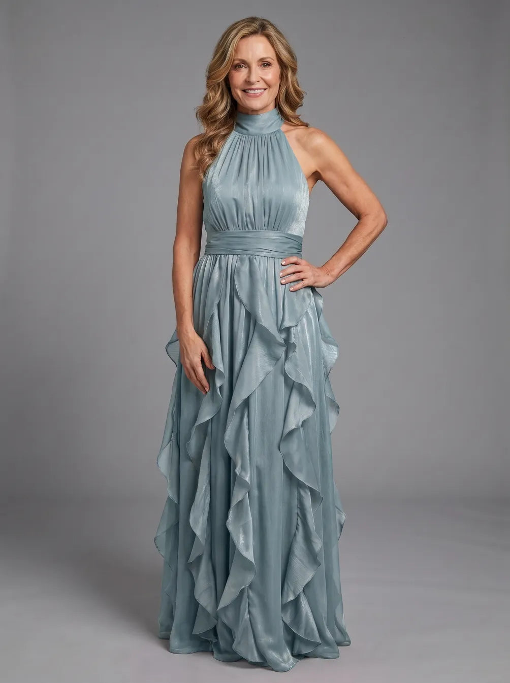 Robe Longue à Col Montant et Volants Superposés OREA