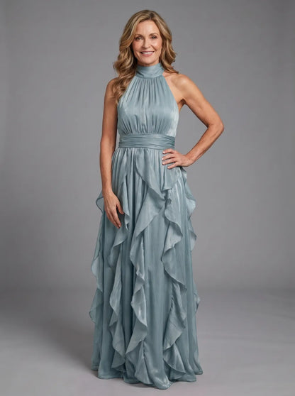 Robe Longue à Col Montant et Volants Superposés OREA