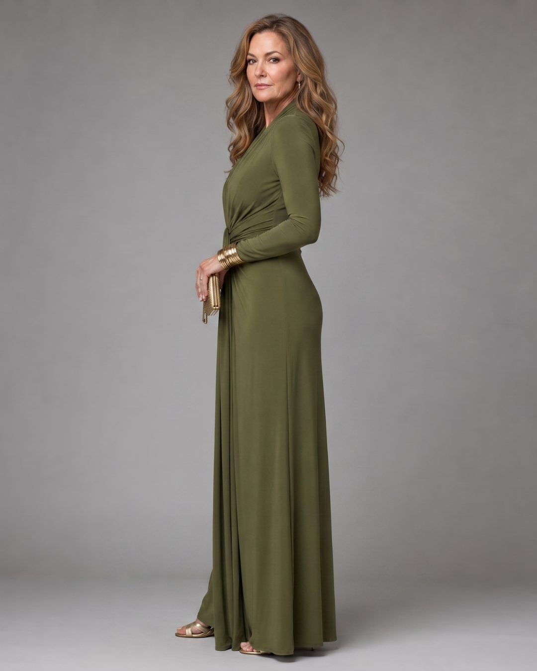 Vimmer | Robe longue drapée à décolleté en V profond et manches longues