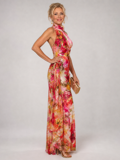 Robe Longue Florale à Col Halter ELISABETTA
