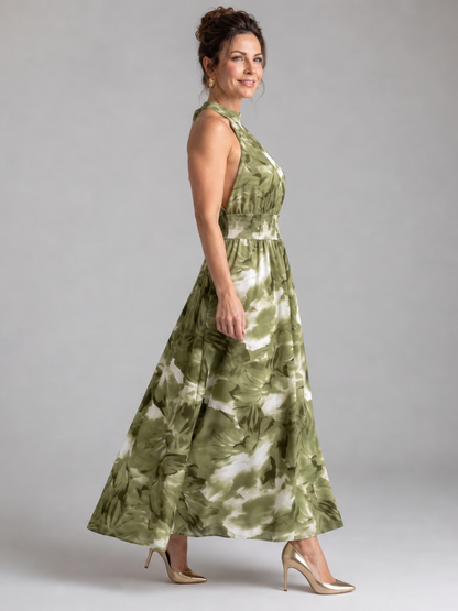 Robe Midi à Taille Froncée et Imprimé Abstrait OLIVIA