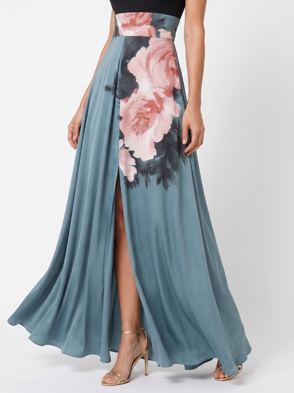 Robe Longue à Buste Halter et Jupe Fleurie OLYMPAS