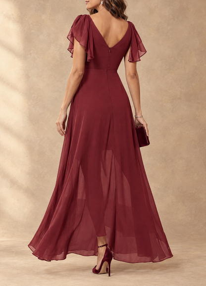 Denise | Robe longue en mousseline à manches volantées