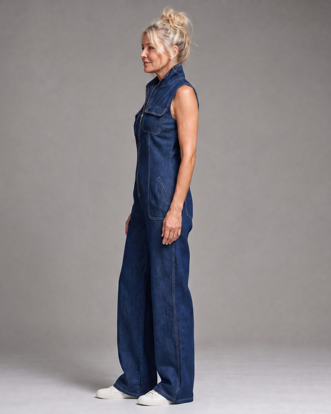 Samantha | Combinaison en denim sans manches zippée à jambes larges