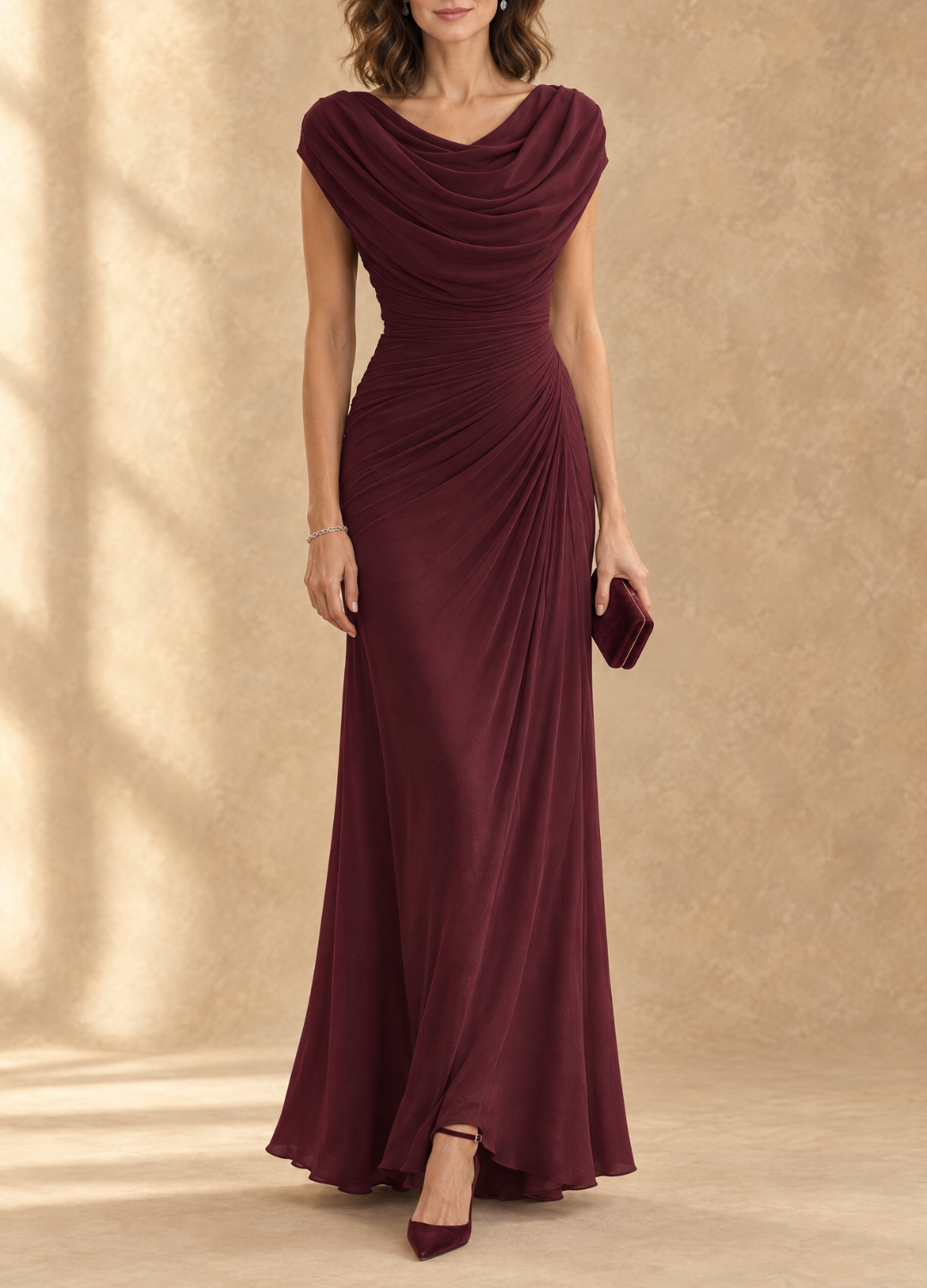 Cynthia | Robe longue drapée col bénitier