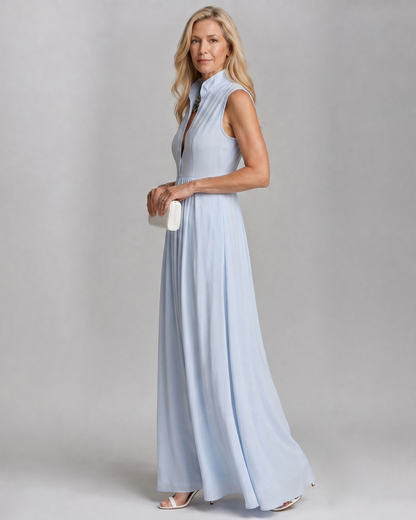Virelia | Robe longue fluide sans manches à col