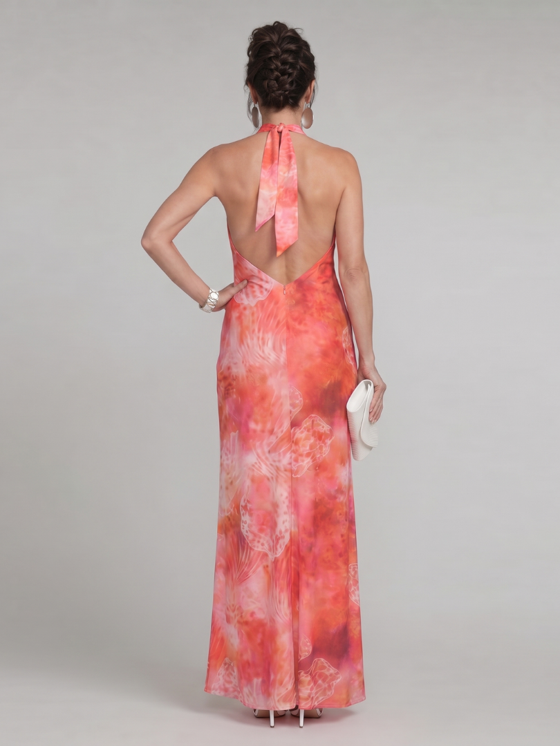 Robe Longue à Col Halter et Imprimé CORALINE