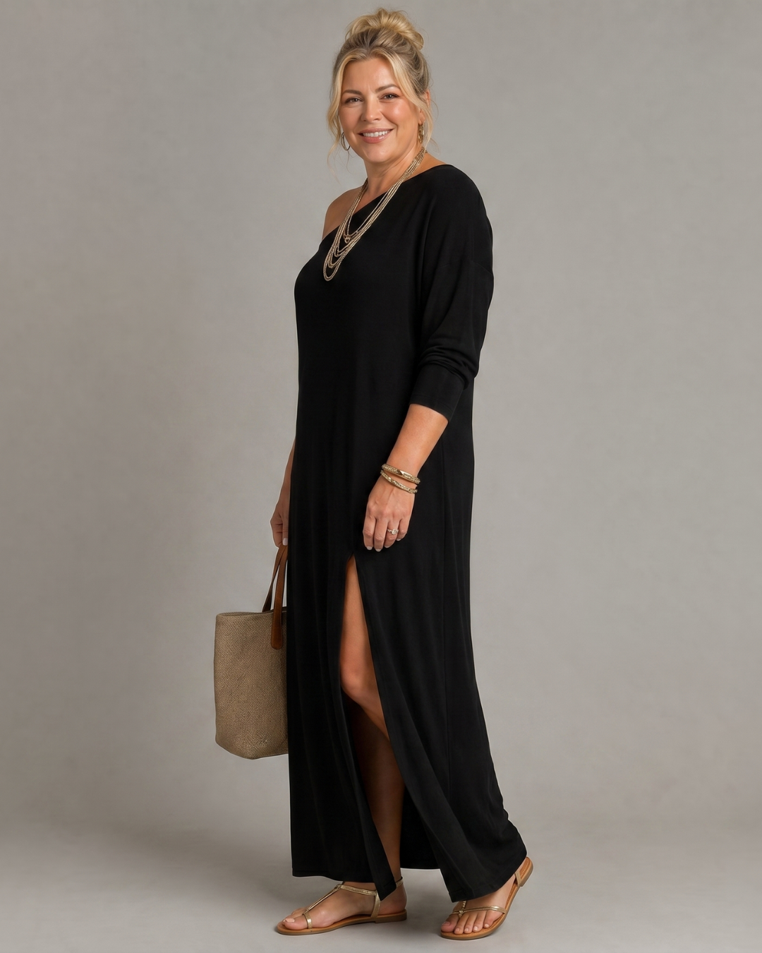 Asterelle | Robe midi fluide à une épaule et fente latérale