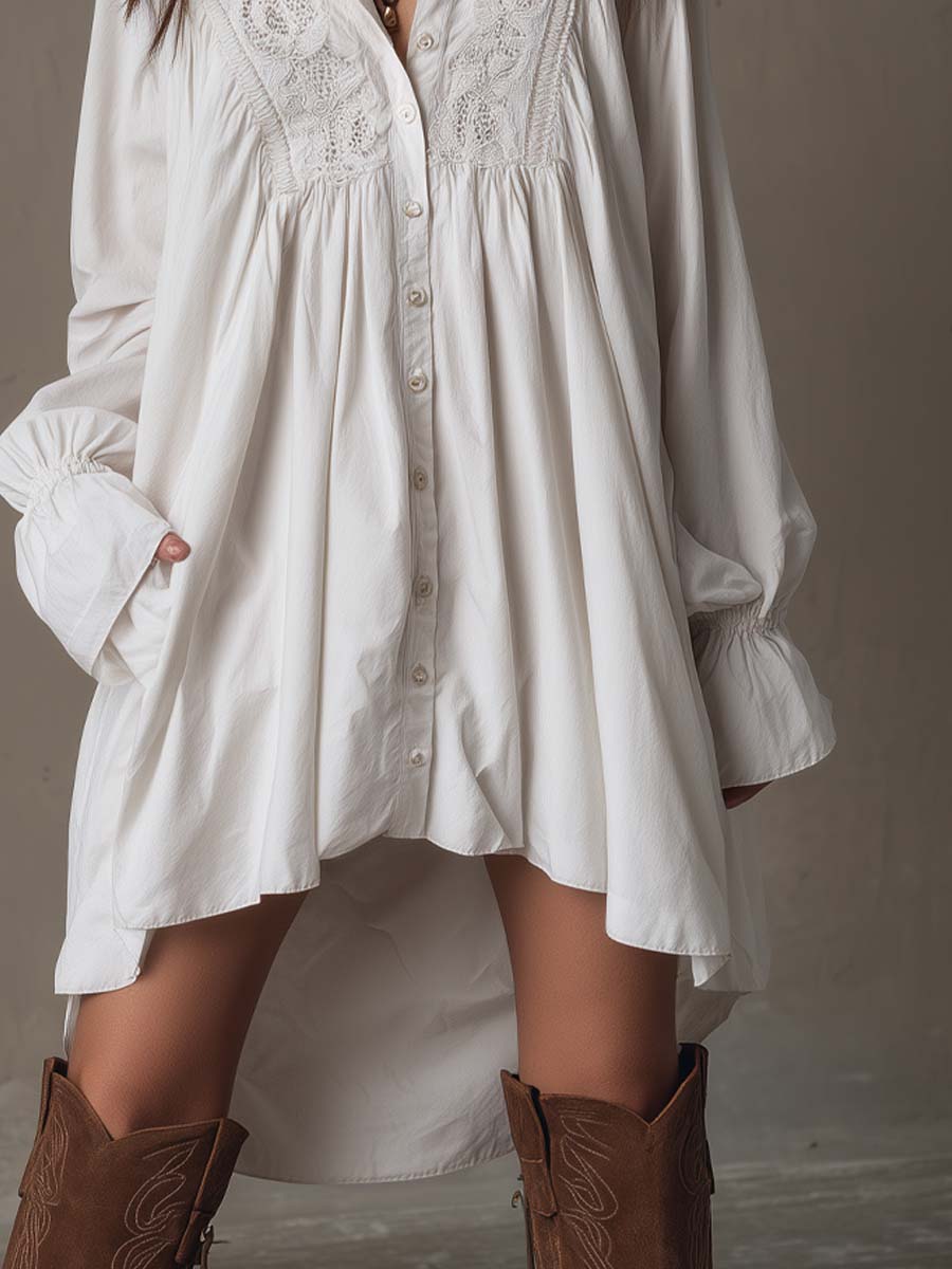 Lucia | Robe chemise à détails dentelle