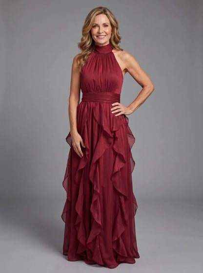 Robe Longue à Col Montant et Volants Superposés OREA