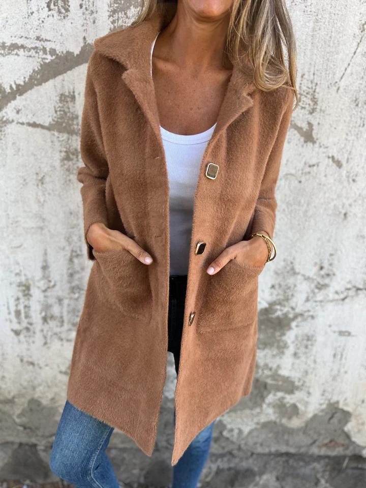 Manteau boutonné à poches et manches longues