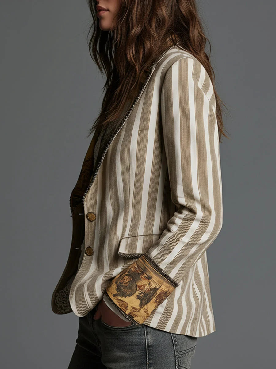 Blazer Rayé à Doublure Tapisserie Vintage — Édition Bohème