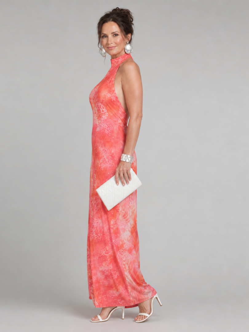 Robe Longue à Col Halter et Imprimé CORALINE