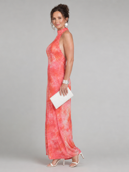 Robe Longue à Col Halter et Imprimé CORALINE